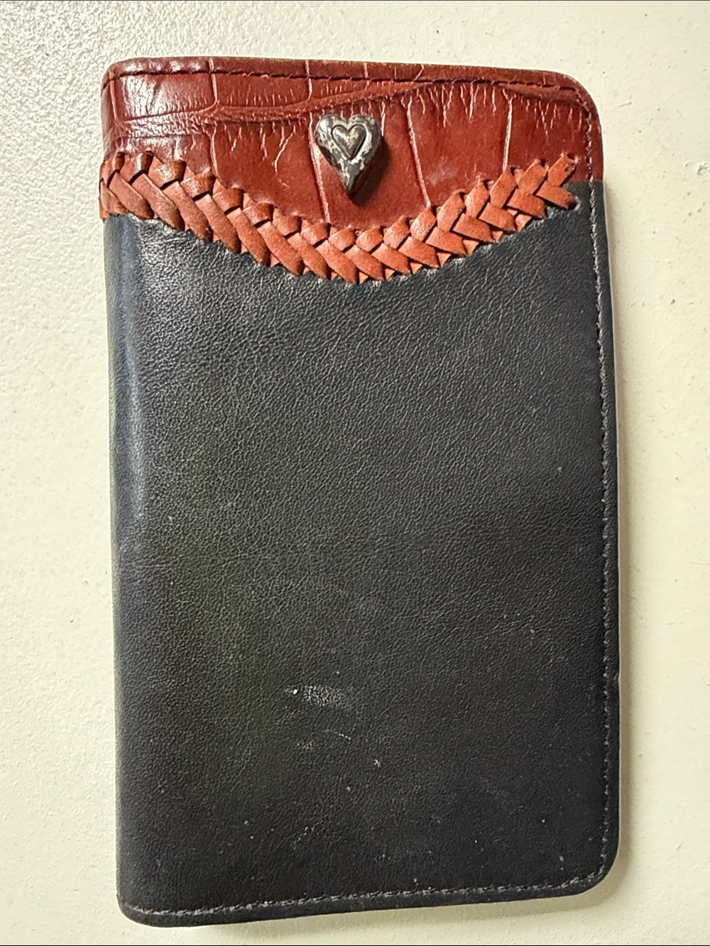 Brighton Black and Brown Leather Card Holder with Heart Accent